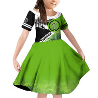 Green and Black Largemouth Bass Fishing Family Matching Off Shoulder Short Dress and Hawaiian Shirt Custom Name Design and Angler Silhouette Illustration - Wonder Print Shop