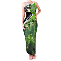 Green and Black Largemouth Bass Fishing Family Matching Tank Maxi Dress and Hawaiian Shirt Custom Name Design and Angler Silhouette Illustration - Wonder Print Shop