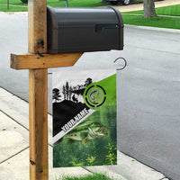 Green and Black Largemouth Bass Fishing Garden Flag Custom Name Design and Angler Silhouette Illustration - Wonder Print Shop