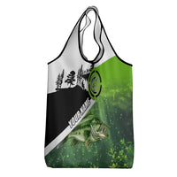 Green and Black Largemouth Bass Fishing Grocery Bag Custom Name Design and Angler Silhouette Illustration - Wonder Print Shop