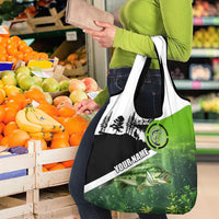 Green and Black Largemouth Bass Fishing Grocery Bag Custom Name Design and Angler Silhouette Illustration - Wonder Print Shop