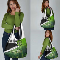 Green and Black Largemouth Bass Fishing Grocery Bag Custom Name Design and Angler Silhouette Illustration - Wonder Print Shop