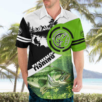 Green and Black Largemouth Bass Fishing Hawaiian Shirt Custom Name Design and Angler Silhouette Illustration - Wonder Print Shop