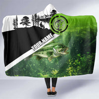 Green and Black Largemouth Bass Fishing Hooded Blanket Custom Name Design and Angler Silhouette Illustration - Wonder Print Shop