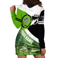 Green and Black Largemouth Bass Fishing Hoodie Dress Custom Name Design and Angler Silhouette Illustration - Wonder Print Shop