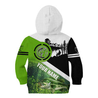 Green and Black Largemouth Bass Fishing Kid Hoodie Custom Name Design and Angler Silhouette Illustration - Wonder Print Shop
