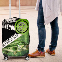 Green and Black Largemouth Bass Fishing Luggage Cover Custom Name Design and Angler Silhouette Illustration - Wonder Print Shop