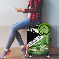 Green and Black Largemouth Bass Fishing Luggage Cover Custom Name Design and Angler Silhouette Illustration - Wonder Print Shop