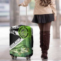 Green and Black Largemouth Bass Fishing Luggage Cover Custom Name Design and Angler Silhouette Illustration - Wonder Print Shop