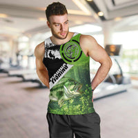 Green and Black Largemouth Bass Fishing Men Tank Top Custom Name Design and Angler Silhouette Illustration - Wonder Print Shop