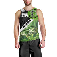Green and Black Largemouth Bass Fishing Men Tank Top Custom Name Design and Angler Silhouette Illustration - Wonder Print Shop