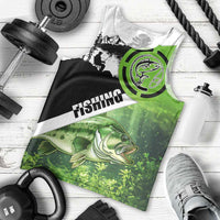 Green and Black Largemouth Bass Fishing Men Tank Top Custom Name Design and Angler Silhouette Illustration - Wonder Print Shop