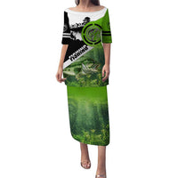 Green and Black Largemouth Bass Fishing Puletasi Custom Name Design and Angler Silhouette Illustration - Wonder Print Shop