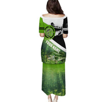 Green and Black Largemouth Bass Fishing Puletasi Custom Name Design and Angler Silhouette Illustration - Wonder Print Shop