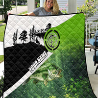 Green and Black Largemouth Bass Fishing Quilt Custom Name Design and Angler Silhouette Illustration - Wonder Print Shop