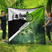 Green and Black Largemouth Bass Fishing Quilt Custom Name Design and Angler Silhouette Illustration - Wonder Print Shop