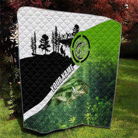 Green and Black Largemouth Bass Fishing Quilt Custom Name Design and Angler Silhouette Illustration - Wonder Print Shop