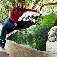 Green and Black Largemouth Bass Fishing Quilt Custom Name Design and Angler Silhouette Illustration - Wonder Print Shop