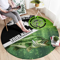 Green and Black Largemouth Bass Fishing Round Carpet Custom Name Design and Angler Silhouette Illustration - Wonder Print Shop