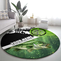 Green and Black Largemouth Bass Fishing Round Carpet Custom Name Design and Angler Silhouette Illustration - Wonder Print Shop