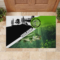 Green and Black Largemouth Bass Fishing Rubber Doormat Custom Name Design and Angler Silhouette Illustration - Wonder Print Shop