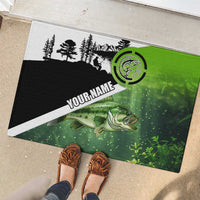 Green and Black Largemouth Bass Fishing Rubber Doormat Custom Name Design and Angler Silhouette Illustration - Wonder Print Shop