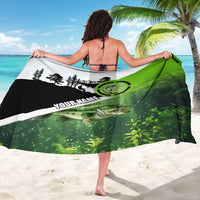 Green and Black Largemouth Bass Fishing Sarong Custom Name Design and Angler Silhouette Illustration - Wonder Print Shop