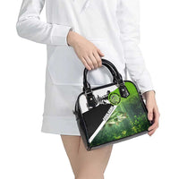 Green and Black Largemouth Bass Fishing Shoulder Handbag Custom Name Design and Angler Silhouette Illustration - Wonder Print Shop