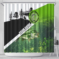 Green and Black Largemouth Bass Fishing Shower Curtain Custom Name Design and Angler Silhouette Illustration - Wonder Print Shop