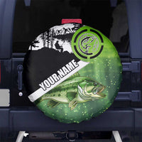 Green and Black Largemouth Bass Fishing Spare Tire Cover Custom Name Design and Angler Silhouette Illustration - Wonder Print Shop