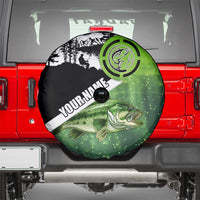 Green and Black Largemouth Bass Fishing Spare Tire Cover Custom Name Design and Angler Silhouette Illustration - Wonder Print Shop