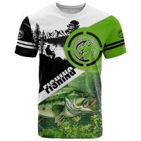 Green and Black Largemouth Bass Fishing T Shirt Custom Name Design and Angler Silhouette Illustration - Wonder Print Shop