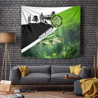 Green and Black Largemouth Bass Fishing Tapestry Custom Name Design and Angler Silhouette Illustration - Wonder Print Shop