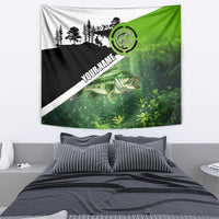 Green and Black Largemouth Bass Fishing Tapestry Custom Name Design and Angler Silhouette Illustration - Wonder Print Shop
