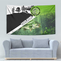 Green and Black Largemouth Bass Fishing Tapestry Custom Name Design and Angler Silhouette Illustration - Wonder Print Shop