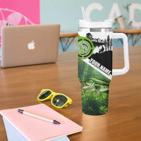 Green and Black Largemouth Bass Fishing Tumbler With Handle Custom Name Design and Angler Silhouette Illustration - Wonder Print Shop