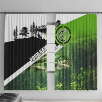 Green and Black Largemouth Bass Fishing Window Curtain Custom Name Design and Angler Silhouette Illustration - Wonder Print Shop