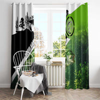 Green and Black Largemouth Bass Fishing Window Curtain Custom Name Design and Angler Silhouette Illustration - Wonder Print Shop