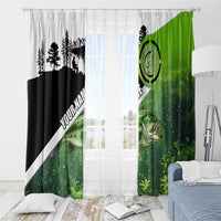 Green and Black Largemouth Bass Fishing Window Curtain Custom Name Design and Angler Silhouette Illustration - Wonder Print Shop