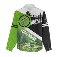 Green and Black Largemouth Bass Fishing Women Casual Shirt Custom Name Design and Angler Silhouette Illustration - Wonder Print Shop