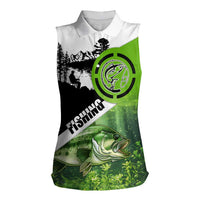 Green and Black Largemouth Bass Fishing Women Sleeveless Polo Shirt Custom Name Design and Angler Silhouette Illustration - Wonder Print Shop