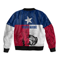 Texas Flag Fishing Bomber Jacket Hook and Fish Illustration and Custom Name Detail - Wonder Print Shop