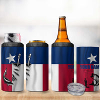 Texas Flag Fishing 4 in 1 Can Cooler Tumbler Hook and Fish Illustration and Custom Name Detail - Wonder Print Shop