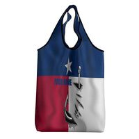 Texas Flag Fishing Grocery Bag Hook and Fish Illustration and Custom Name Detail - Wonder Print Shop