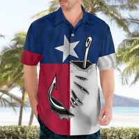 Texas Flag Fishing Hawaiian Shirt Hook and Fish Illustration and Custom Name Detail - Wonder Print Shop