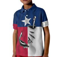 Texas Flag Fishing Kid Polo Shirt Hook and Fish Illustration and Custom Name Detail - Wonder Print Shop