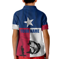 Texas Flag Fishing Kid Polo Shirt Hook and Fish Illustration and Custom Name Detail - Wonder Print Shop