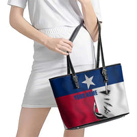 Texas Flag Fishing Leather Tote Bag Hook and Fish Illustration and Custom Name Detail - Wonder Print Shop