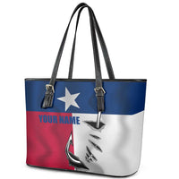 Texas Flag Fishing Leather Tote Bag Hook and Fish Illustration and Custom Name Detail - Wonder Print Shop