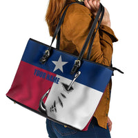 Texas Flag Fishing Leather Tote Bag Hook and Fish Illustration and Custom Name Detail - Wonder Print Shop